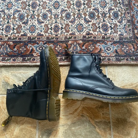Dr. Martens Black Leather Boots with Yellow Stitching - Picture 5 of 6